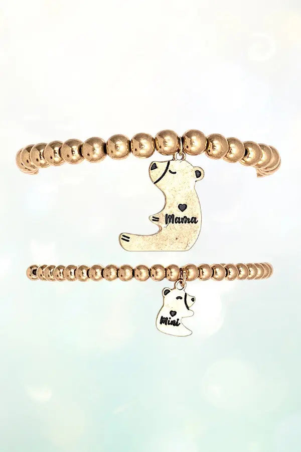 MAMA BEAR MINI BEAR DANGLE BEADED BRACELET SET - SweetShine c.o.c. 