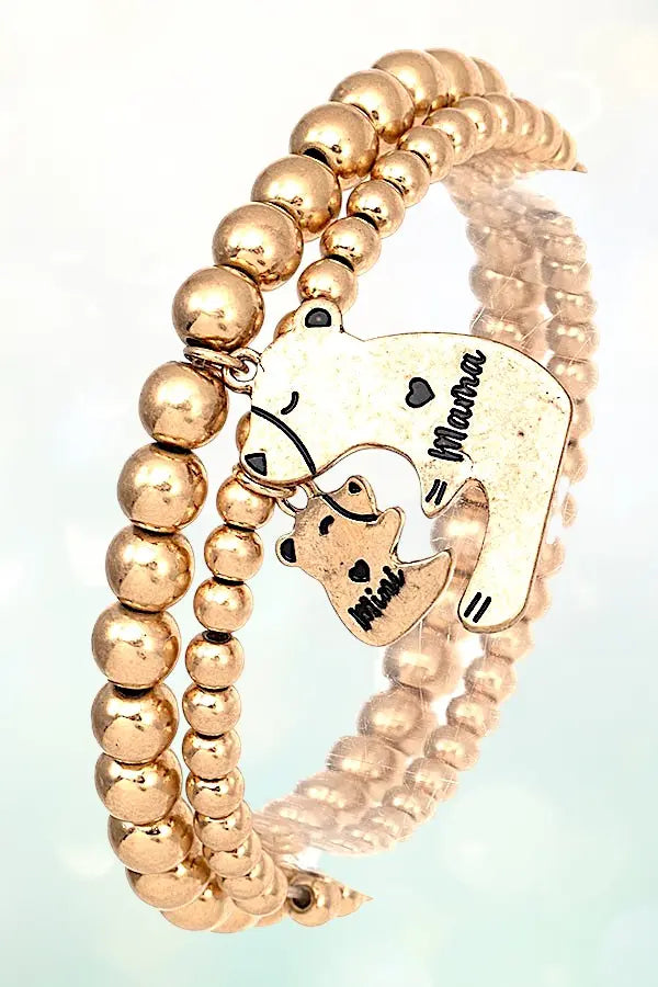 MAMA BEAR MINI BEAR DANGLE BEADED BRACELET SET - SweetShine c.o.c. 