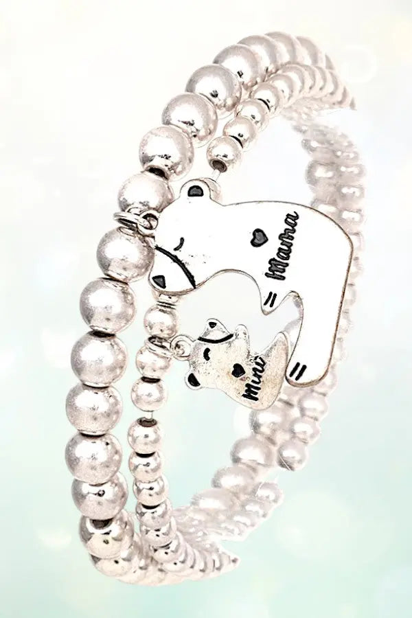 MAMA BEAR MINI BEAR DANGLE BEADED BRACELET SET - SweetShine c.o.c. 