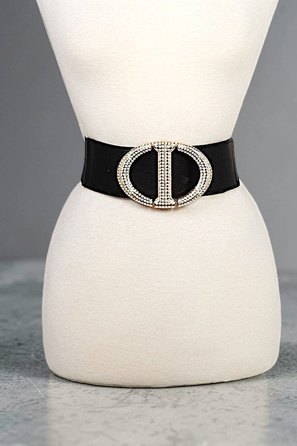 RHINESTONE PAVE BUKCLE ACCENT STRETCH BELT