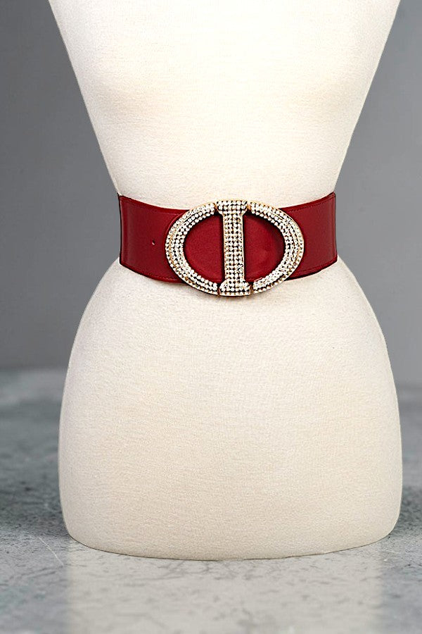 RHINESTONE PAVE BUKCLE ACCENT STRETCH BELT