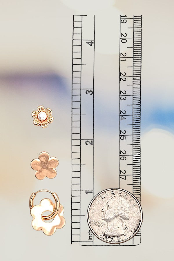 FLORAL MIX STUD MINI HOOP EARRING SET