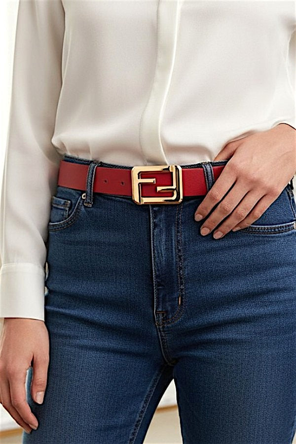 BOLD GOLD BUCKLE FASHION FAUX LEATHER BELT