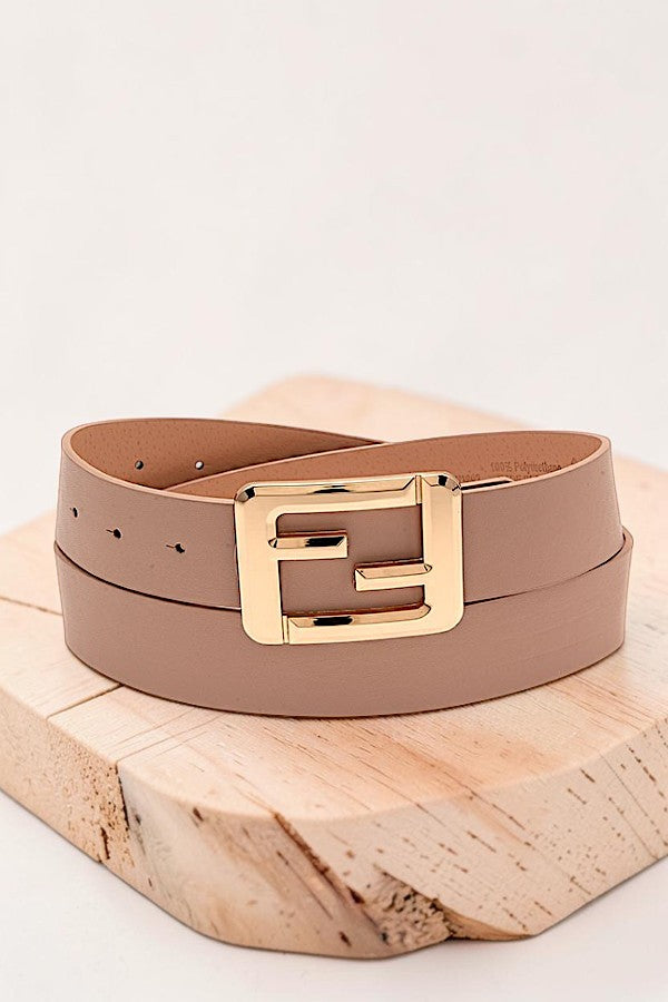 BOLD GOLD BUCKLE FASHION FAUX LEATHER BELT