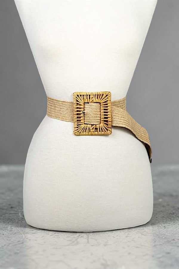 RATTAN SQUARE WOVEN BUCKLE WOVEN CHIC SUMMER STYLE FASHION BELT