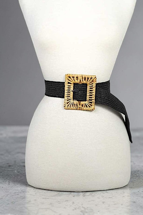 RATTAN SQUARE WOVEN BUCKLE WOVEN CHIC SUMMER STYLE FASHION BELT