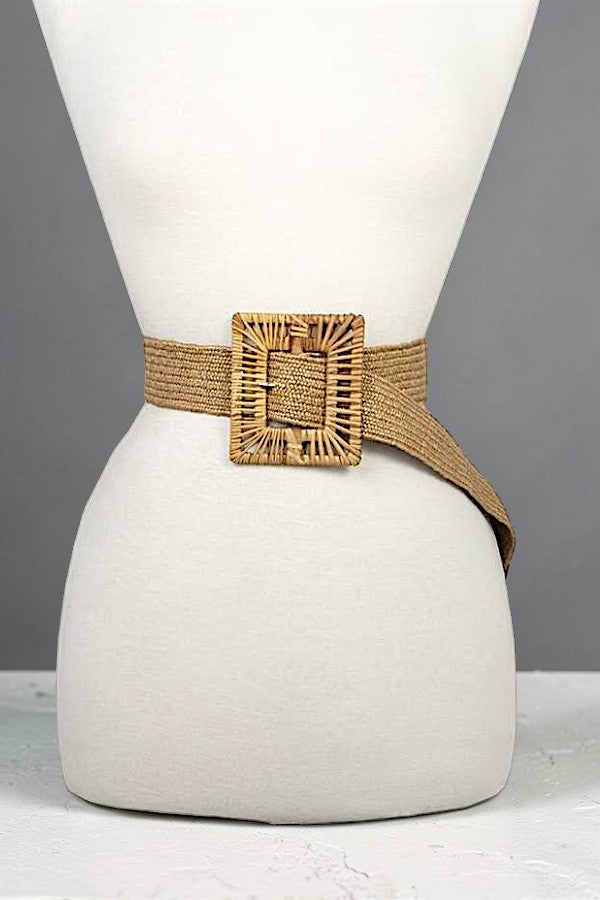 RATTAN SQUARE WOVEN BUCKLE WOVEN CHIC SUMMER STYLE FASHION BELT