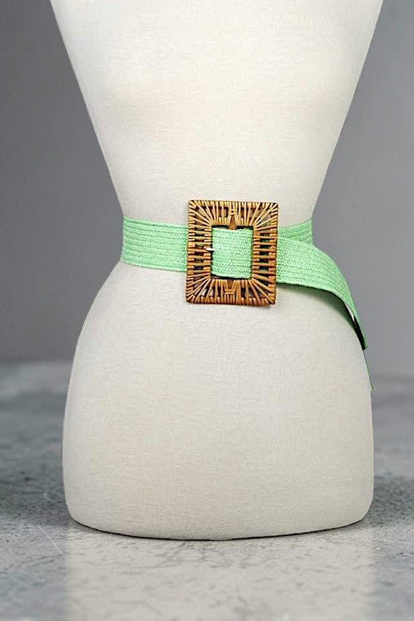 RATTAN SQUARE WOVEN BUCKLE WOVEN CHIC SUMMER STYLE FASHION BELT