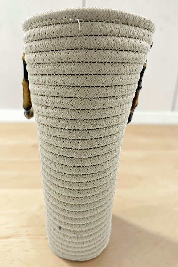 BAMBOO HANDLE SOLID WOVEN FASHION TOTE BAG AB-SS