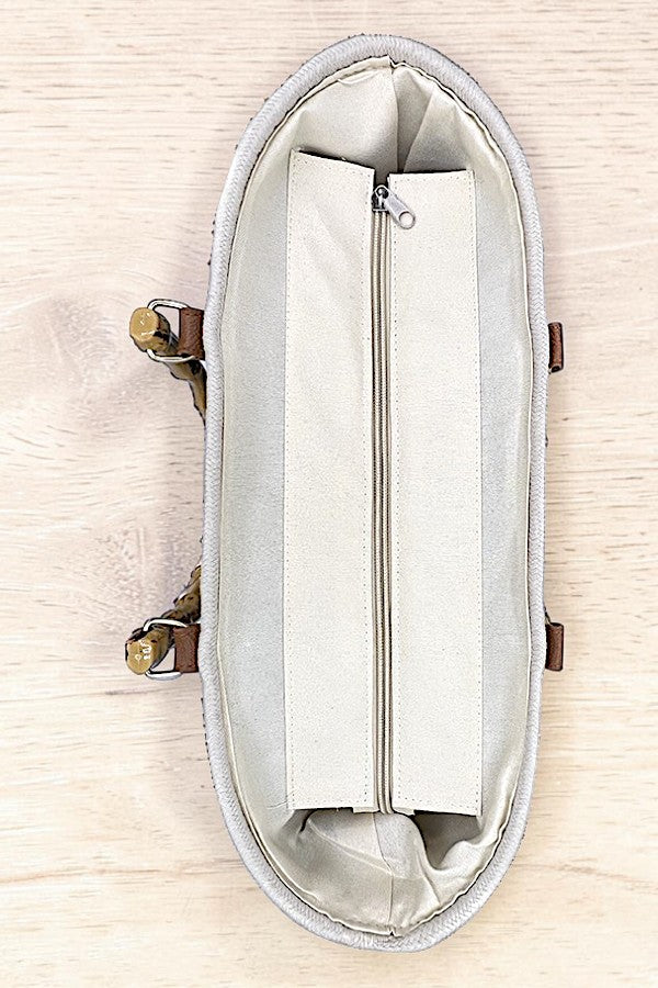 BAMBOO HANDLE STRIPED WOVEN FASHION TOTE BAG AB-SS