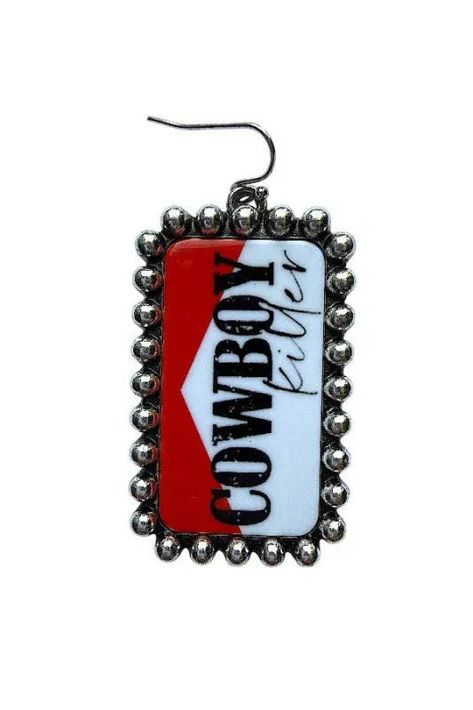 WESTERN BALL BEAD FRAMED COWBOY KILLER RECTANGULAR DROP EARRING - SweetShine c.o.c. 