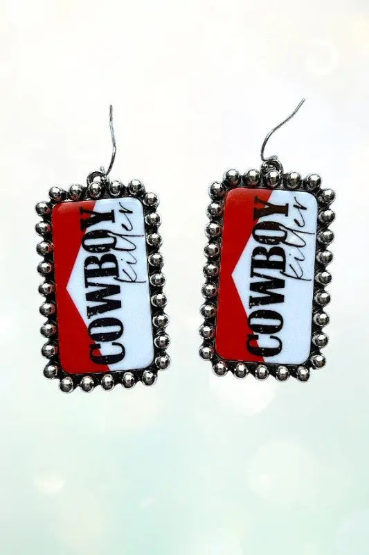 WESTERN BALL BEAD FRAMED COWBOY KILLER RECTANGULAR DROP EARRING - SweetShine c.o.c. 