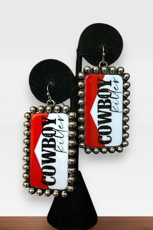 WESTERN BALL BEAD FRAMED COWBOY KILLER RECTANGULAR DROP EARRING - SweetShine c.o.c. 