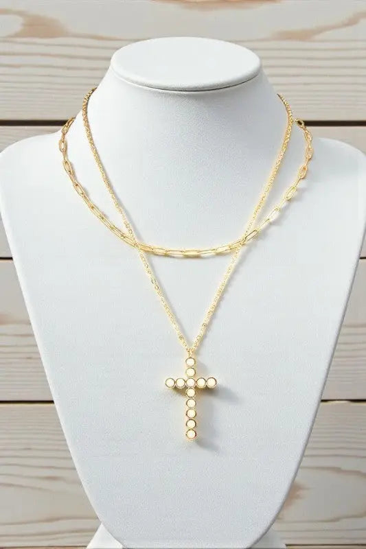 GEM CROSS PENDANT CHAIN LAYERED NECKLACE SET - SweetShine c.o.c. 
