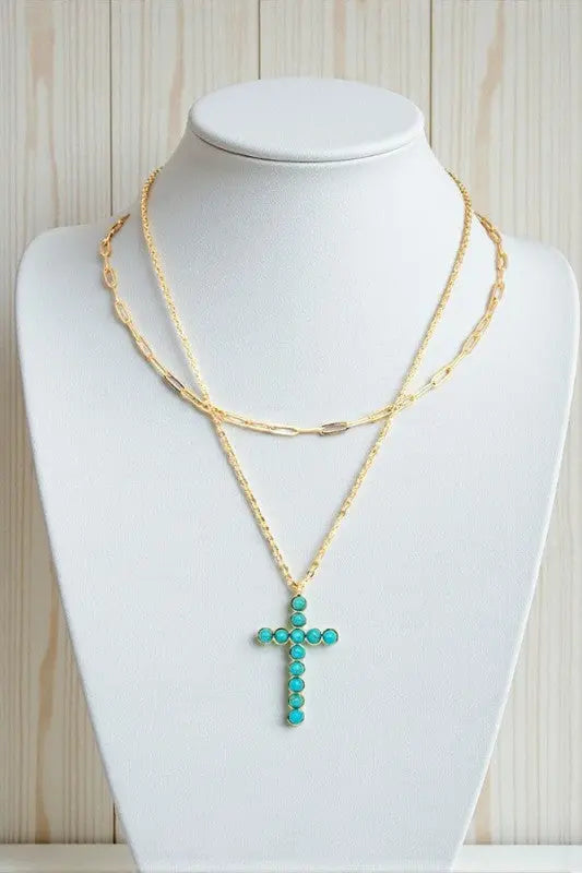 GEM CROSS PENDANT CHAIN LAYERED NECKLACE SET - SweetShine c.o.c. 