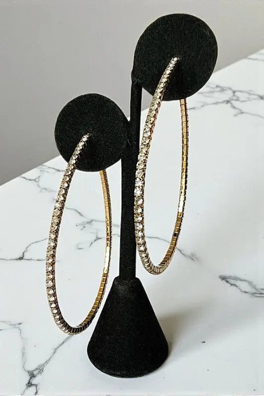 RHINESTONE PAVE LARGE TEARDROP FLEX HOOP EARRING - SweetShine c.o.c. 