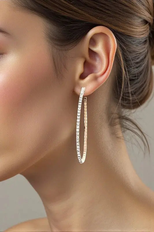 RHINESTONE PAVE LARGE TEARDROP FLEX HOOP EARRING - SweetShine c.o.c. 