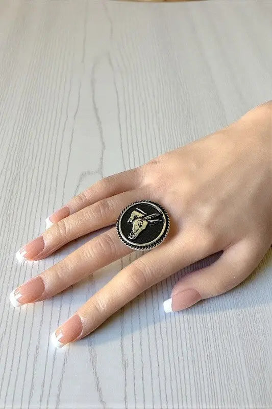WESTERN BLACK DONKEY HEAD ROUND PORTRAIT CUFF RING - SweetShine c.o.c. 