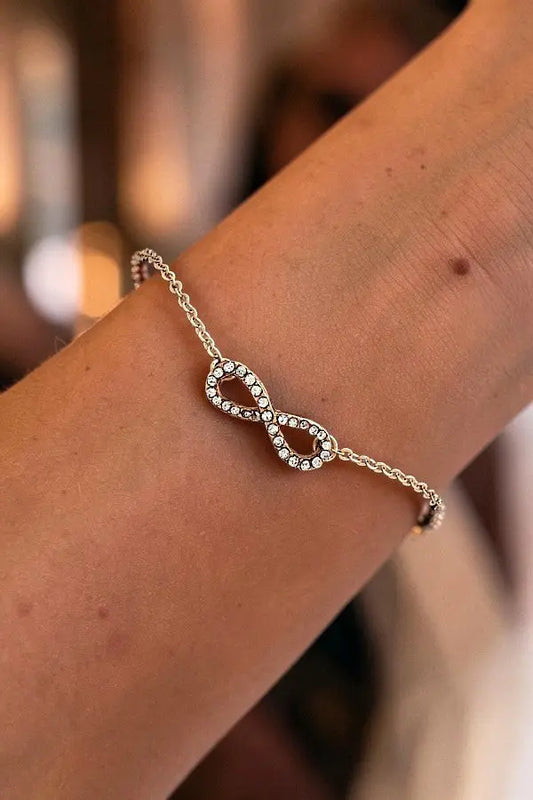 RHINESTONE PAVE INFINITY CHARM DELICATE CHAIN BRACELET AB-SS