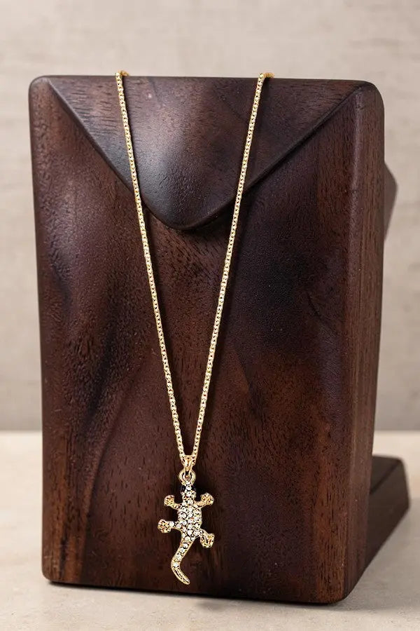 DELICATE GEMSTONE PAVE LIZARD PENDANT NECKLACE - SweetShine c.o.c. 