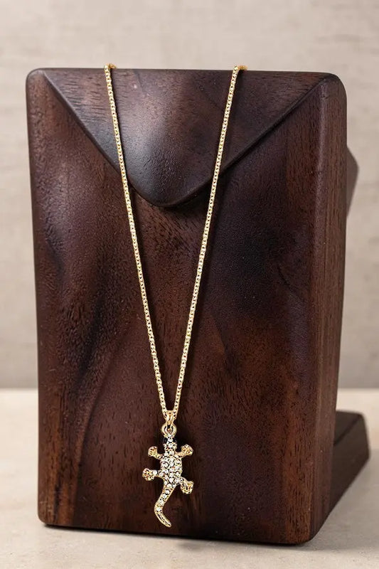 DELICATE GEMSTONE PAVE LIZARD PENDANT NECKLACE - SweetShine c.o.c. 