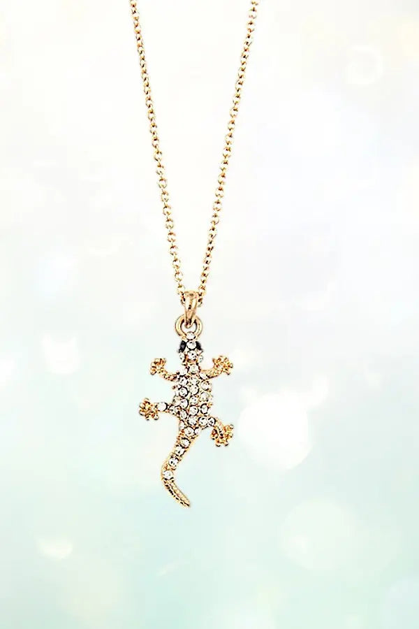 DELICATE GEMSTONE PAVE LIZARD PENDANT NECKLACE - SweetShine c.o.c. 