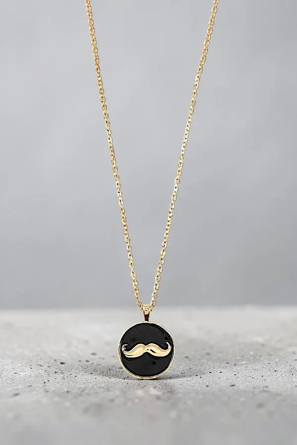 MUSTACHE ETCHED DISK PENDANT NECKLACE AB-SS