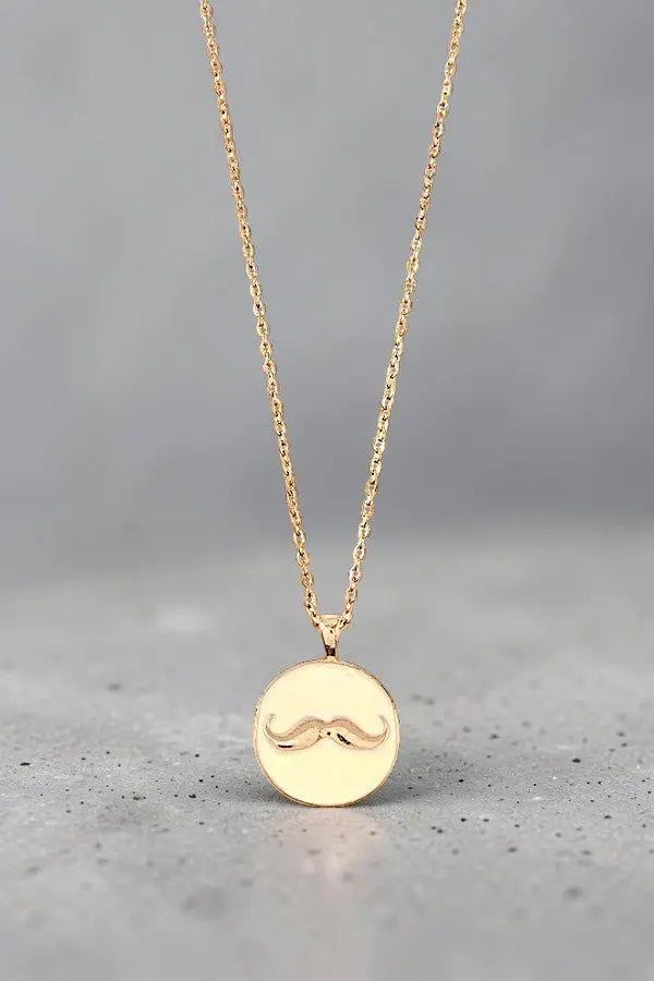 MUSTACHE ETCHED DISK PENDANT NECKLACE AB-SS