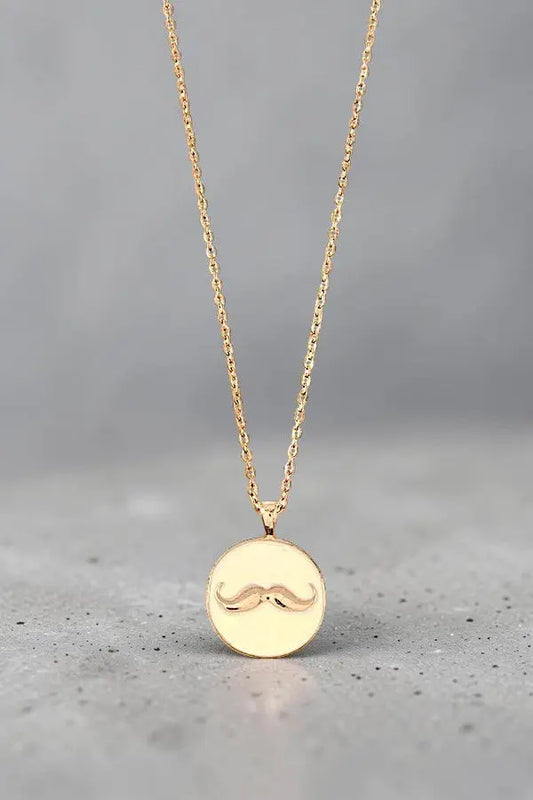 MUSTACHE ETCHED DISK PENDANT NECKLACE AB-SS