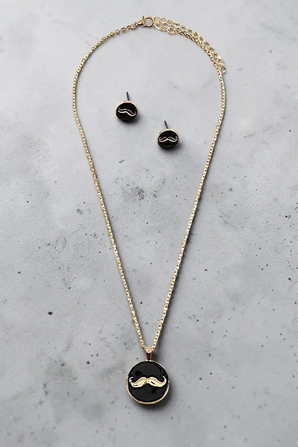MUSTACHE ETCHED DISK PENDANT NECKLACE AB-SS