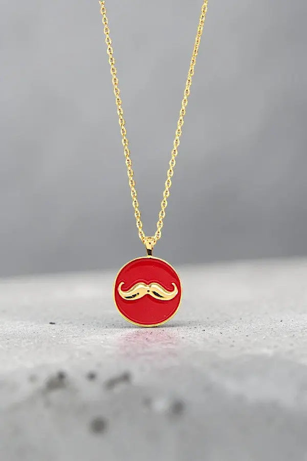 MUSTACHE ETCHED DISK PENDANT NECKLACE AB-SS