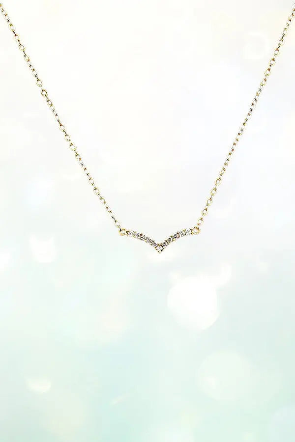 CZ GEMSTONE PAVE CHEVRON V PENDANT NECKLACE AB-SS