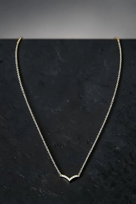 CZ GEMSTONE PAVE CHEVRON V PENDANT NECKLACE AB-SS