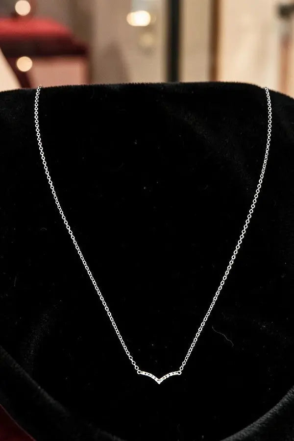 CZ GEMSTONE PAVE CHEVRON V PENDANT NECKLACE AB-SS