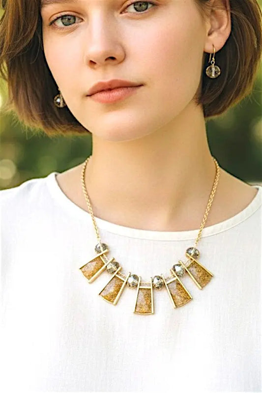 FACETED RECTANGULAR GEM BIB NECKLACE AND MATCHING EARRINGS AB-SS