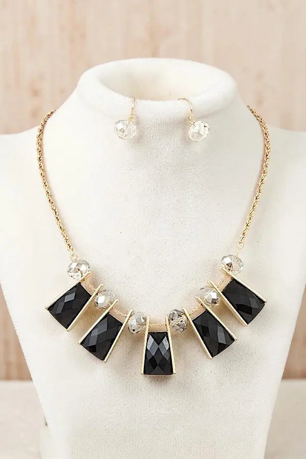 FACETED RECTANGULAR GEM BIB NECKLACE AND MATCHING EARRINGS AB-SS