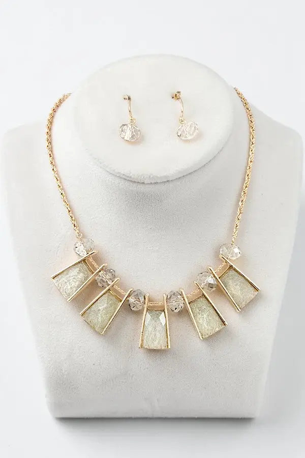 FACETED RECTANGULAR GEM BIB NECKLACE AND MATCHING EARRINGS AB-SS