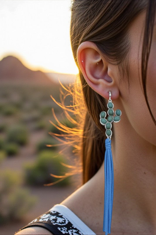 Cactus Gem Oblong Tassel Earring