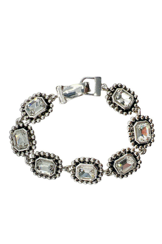 Faceted Bead Framed Gem Link Bracelet