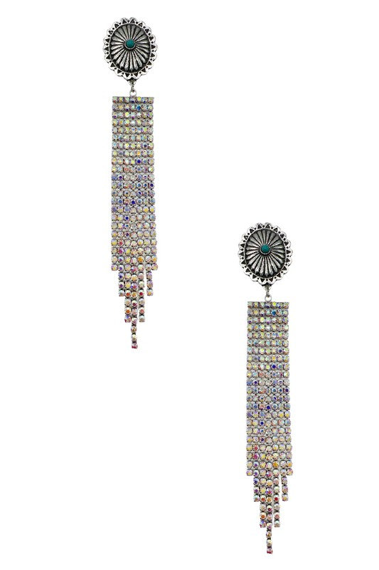 Concho Link Fringe Rhinestone Pave Dangle Earring