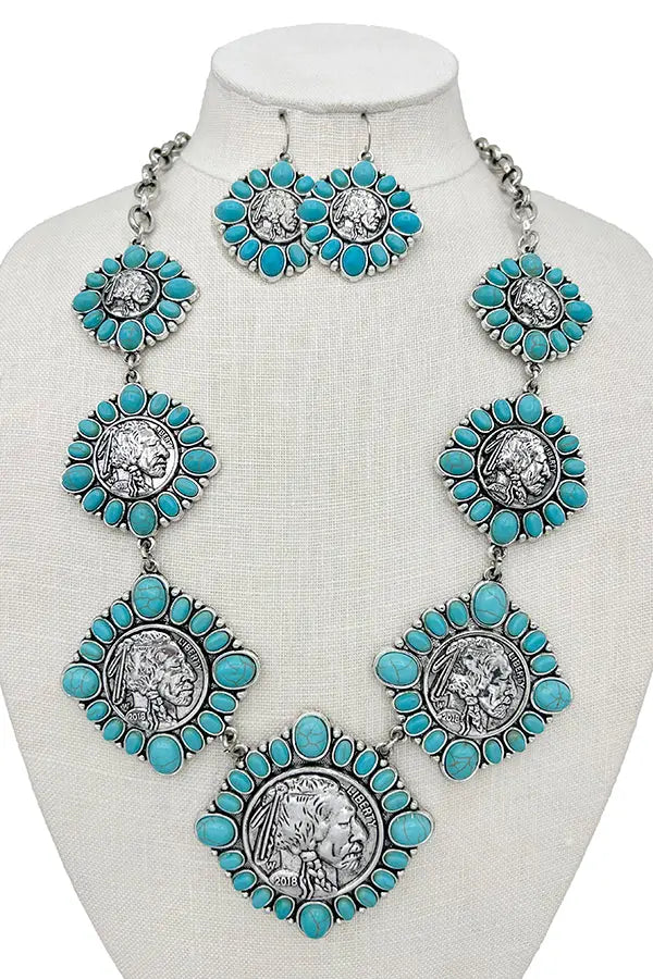 Indian Chief Gemstone Framed Necklace Set - SweetShine c.o.c. 