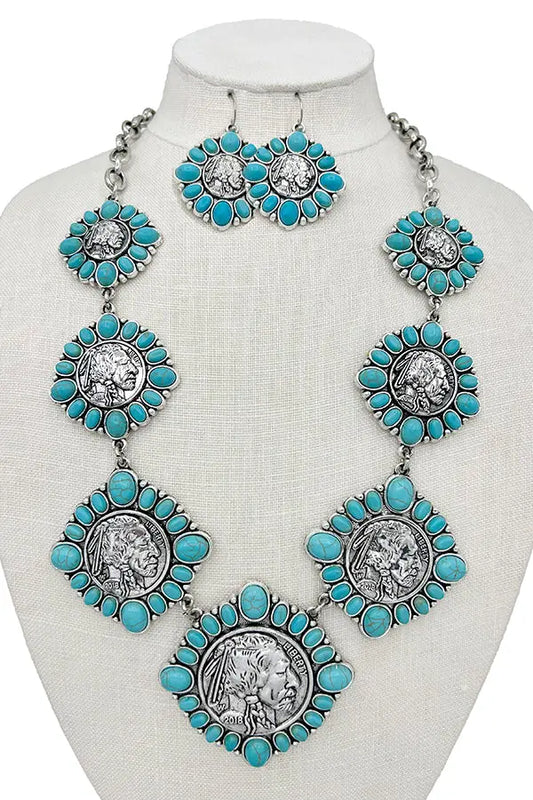 Indian Chief Gemstone Framed Necklace Set - SweetShine c.o.c. 