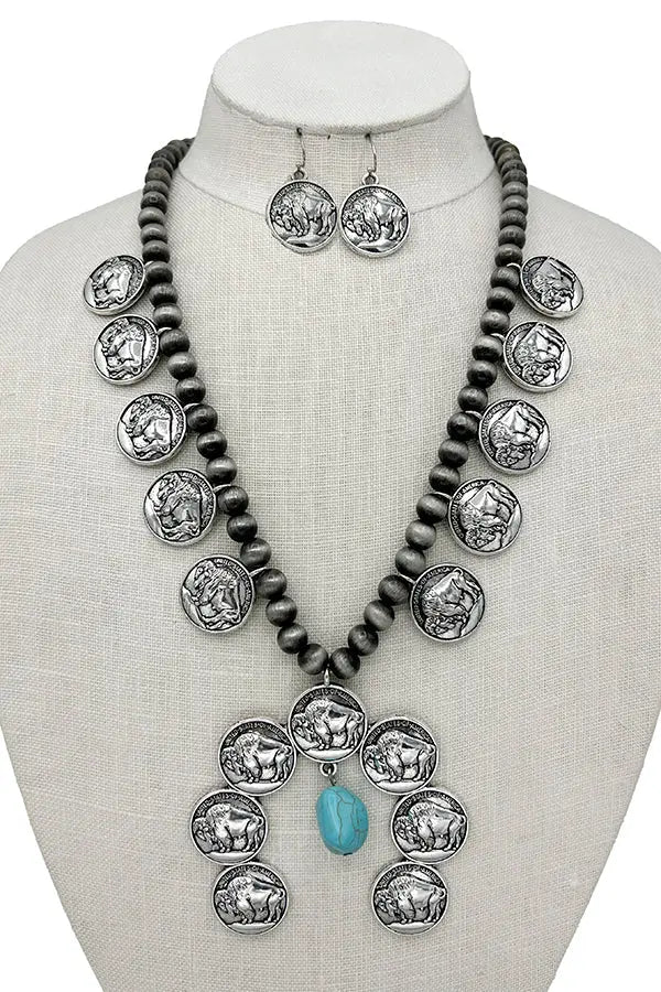 Buffalo Disk Bead Dangle Necklace Set - SweetShine c.o.c. 