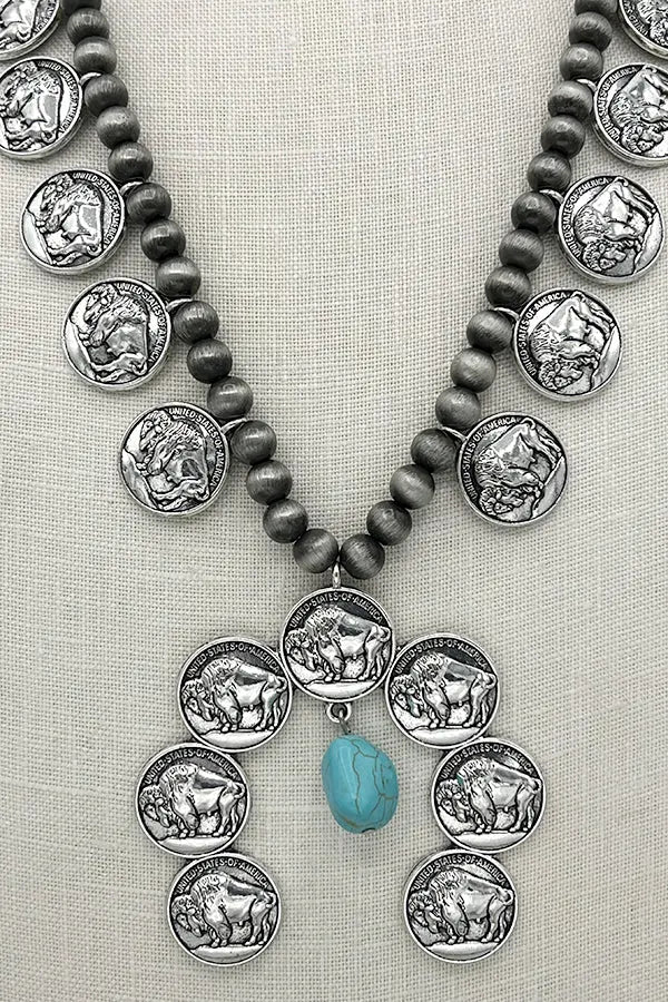 Buffalo Disk Bead Dangle Necklace Set - SweetShine c.o.c. 