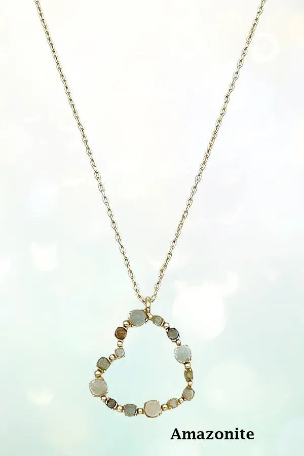 SEMI PRECIOUS STONE BEADED HEART PENDANT NECKLACE - SweetShine c.o.c. 