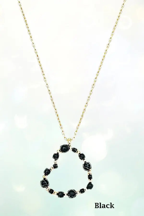 SEMI PRECIOUS STONE BEADED HEART PENDANT NECKLACE - SweetShine c.o.c. 