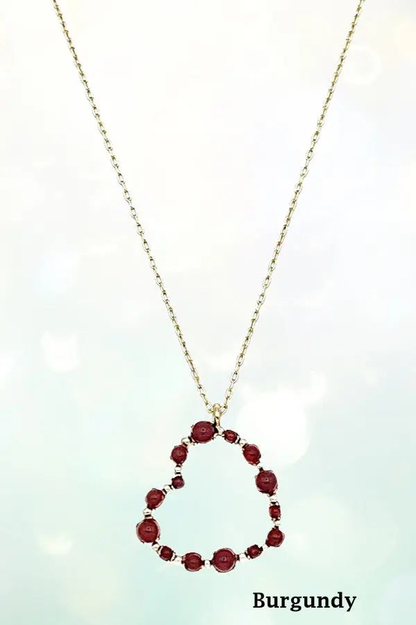 SEMI PRECIOUS STONE BEADED HEART PENDANT NECKLACE - SweetShine c.o.c. 