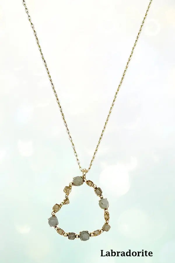SEMI PRECIOUS STONE BEADED HEART PENDANT NECKLACE - SweetShine c.o.c. 