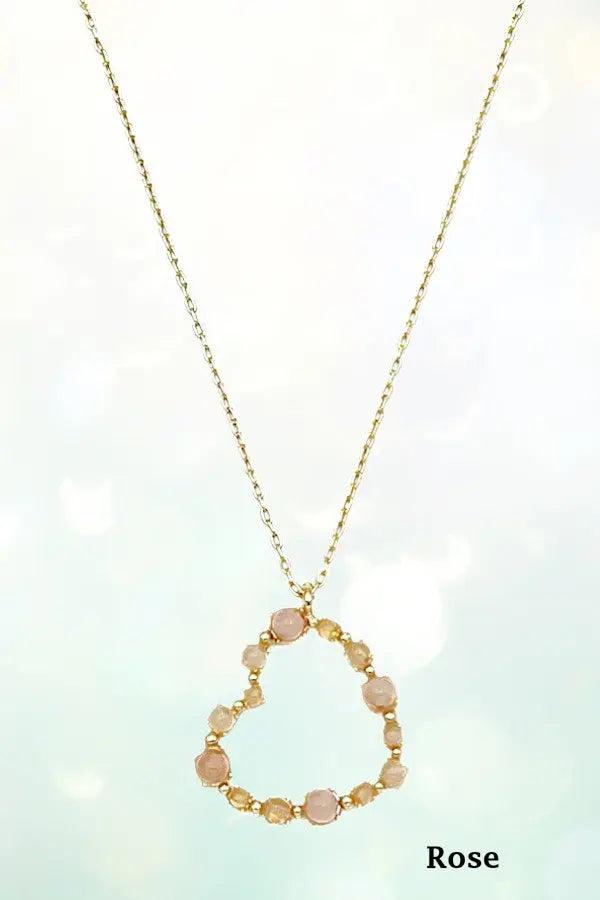 SEMI PRECIOUS STONE BEADED HEART PENDANT NECKLACE - SweetShine c.o.c. 