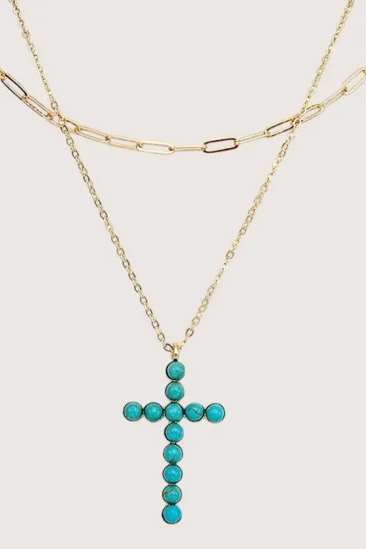 GEM CROSS PENDANT CHAIN LAYERED NECKLACE SET - SweetShine c.o.c. 